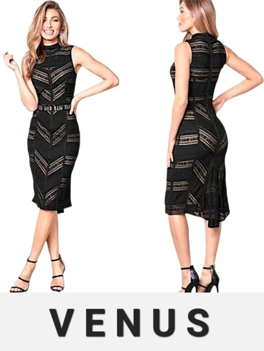 VENUS Sleeveless Black Fishtail Lace Dress Size 16
